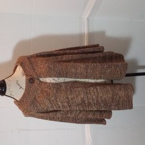 Dress Barn brown, tan & rust mingled colored vintage one button cardigan sweater